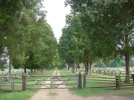Alley leading from the traffic circle to the historic core.